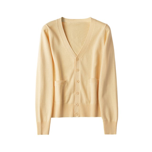 MAWCLOS Ladies Cardigan Sweater Long Sleeve Outwear V Neck Coat Soft Travel Button Down Jacket Beige S
