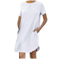 thumbnail image 1 of AherBiu Robe T-Shirt pour Femmes 2024 Été à Manches Courtes Col Ras du Cou Mini Robe Décontractée Ample Courte avec Poches, 1 of 7