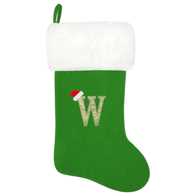 SUTENGDA 20 Inches Monogram Christmas Stockings Red Velvet with White Super Soft Plush Cuff Embroidered Xmas Stockings Classic Personalized Stocking Decorations for Family Holiday Season