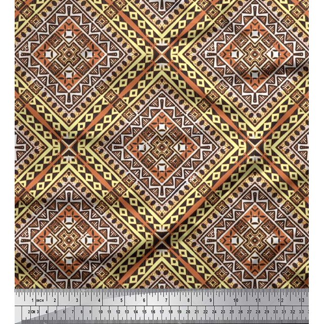 Soimoi Cotton Poplin Fabric Check Kilim Print Fabric by Yard 42 Inch Wide