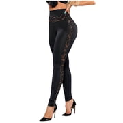 cfhntfmh High Waist Leggings for Women Lace Patchwork Leggings Skinny Party Yoga Pants Stretch Tights Clubwear