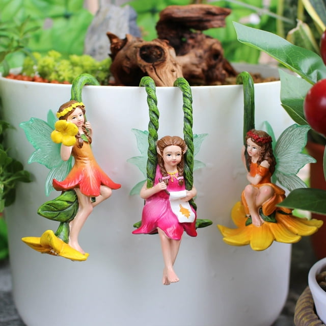 Ensemble de 3 Figurines de Fée de Jardin en Résine, Ornements, Décor de Pot de Succulente Fluorescent, Statues de Jardin Suspendues Mignonnes, Décor Extérieur Résistant aux Intempéries, Artisanat en Résine Écologique, Décoration de Balcon de Maison Enfantine