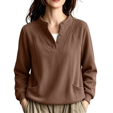 XuJwPNcy Womens Sweatshirt Comfortable V Neck Tops Soft Long Sleeve Pockets Pullover Fall Fashion Outfits Warm Winter Clothes