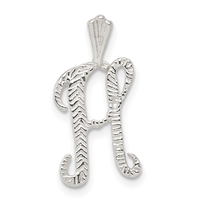 925 Sterling Silver Polished and Textured Letter H Chain Slide Pendant