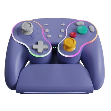 Manette Sans Fil avec Lumières RVB, gyroscope à 6 Axes, vibration à Double Moteur, Fonction Turbo, programmable, Convient pour Switch/OLED/PC/Android/iOS, avec base de Recharge Sans Fil