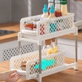 thumbnail image 1 of Under Sink Organizer Pull Out Drawer, 2 Tier Sliding Storage Rack for Kitchen Bathroom Laundry, Plastic Under Counter Cabinet Shelf with Sturdy Support Pipes, 1 of 7