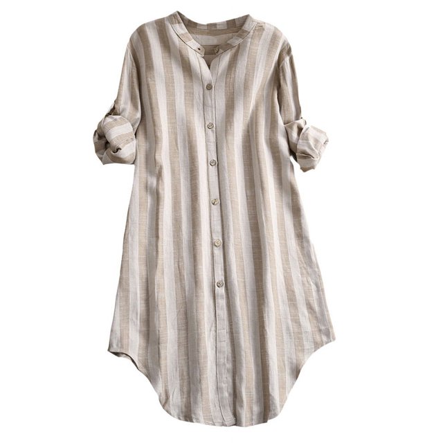 XZNGL Plus Size Top Women Button Up Pullover Cotton Striped Top Plus Size Tunic Blouse Button Up Shirt