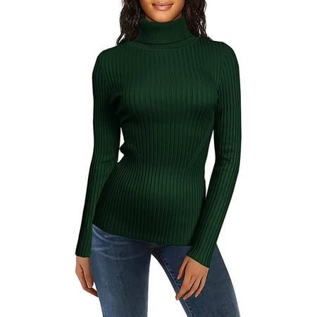 MKLEKYY Chandails pour Femmes Col Roulé Côtelé Base Chandail Mignon Chaud Élégant Pull