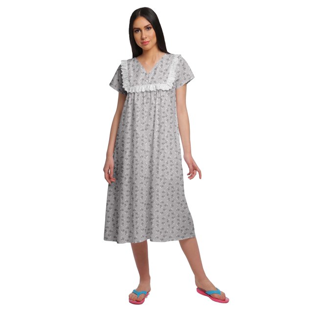 Moomaya Chemise de Nuit d'Allaitement à Col en V pour Femmes, Imprimée, à Manches Courtes
