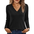thumbnail image 1 of ShomPort Long Sleeve T-Shirts for Womens V-Neck Lightweight Solid Color Soft Blouses Breathable Comfort Daily Elastic Pullover Tees Tops, 1 of 7
