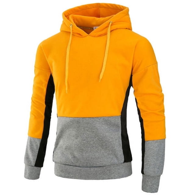 Yuyuzo Men Pullover Sweatshirts Long Sleeve Drawstring Hooded Sports Solid Color Patchwork Hoodies for Men
