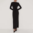 thumbnail image 2 of RXMEKW Asymmetrical Neck Maxi Dress for Women Long Sleeve Ruched-Waist Slim Fit Solid Color, 2 of 5