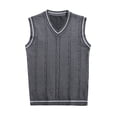 thumbnail image 1 of Kcodviy Men's Sleeveless Sweater Vest Light Weigh Jackets Striped Trim V Neck Jackets for Dad Pullover Vest Pointer Jacket Big and Tall Snow Jackets for Men Polyester Mens Jacket, 1 of 2