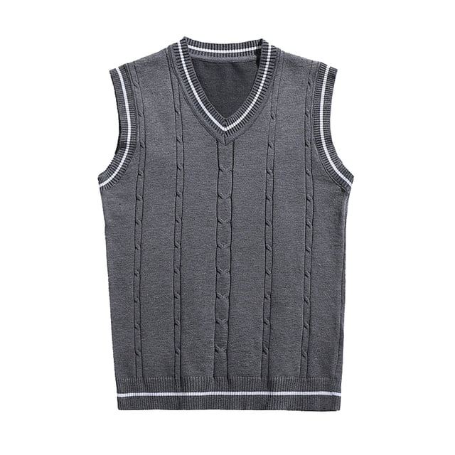 Kcodviy Men's Sleeveless Sweater Vest Light Weigh Jackets Striped Trim V Neck Jackets for Dad Pullover Vest Pointer Jacket Big and Tall Snow Jackets for Men Polyester Mens Jacket