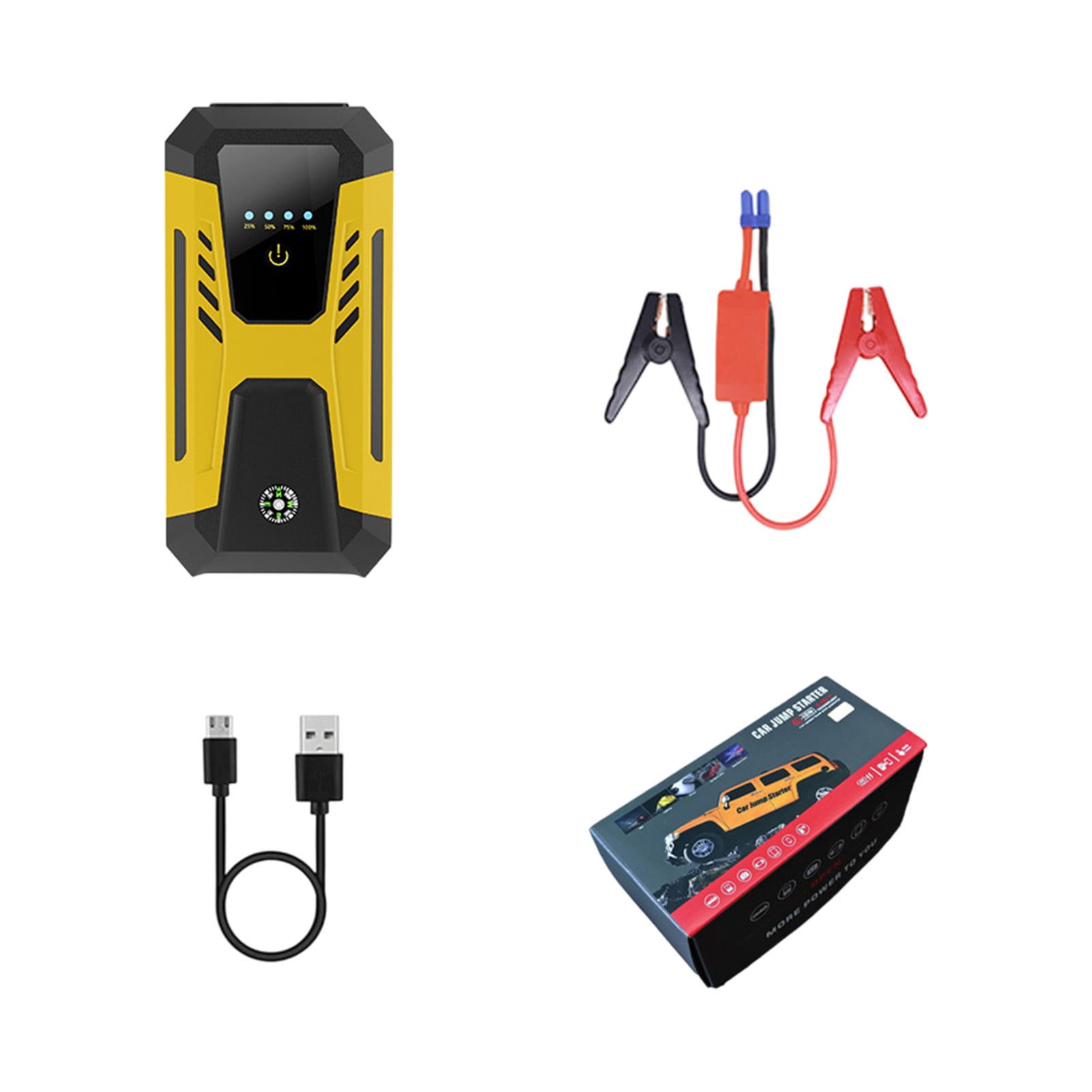 SIYTUAU Portable Car Jump Starter Power Bank Emergency Vehicle Battery Booster 22200Mwh With Charger Cables For Roadside Assistance Yellow Plastic