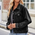 thumbnail image 4 of Yuyuzo Jean Jacket Women Long Sleeve Lapel Neck Denim Jacket Button down Basic Cropped Coats, 4 of 5