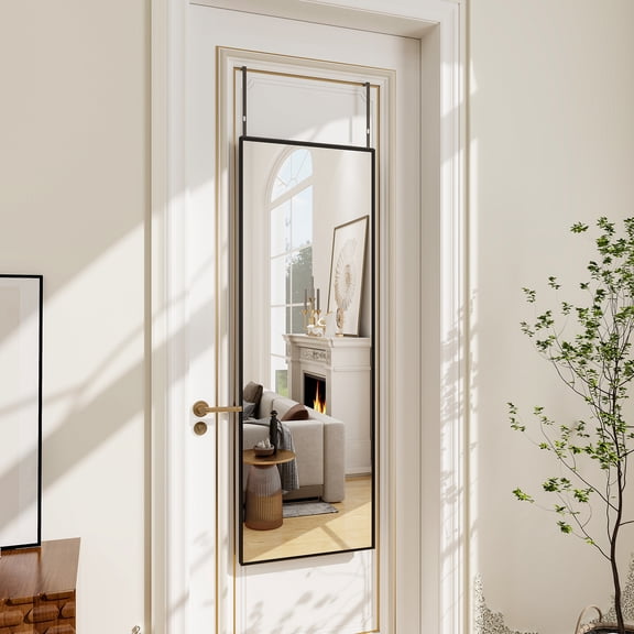 BEAUTYPEAK Miroir Pleine Longueur pour Porte 48"x14 Pouces Miroir sur Pied Miroir Mural Suspendu, Noir