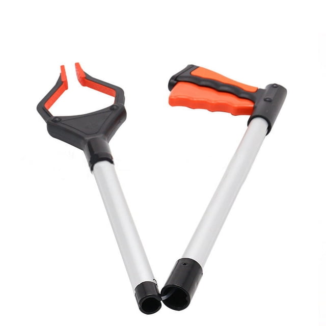 Grabber Tool Reacher Tool for trash pick-up, featuring a foldable design with an ergonomic handle and lightweight aluminum construction. The tool includes a claw with a 360° rotation and a maximum opening of 5.1 inches, suitable for elderly, pregnant women, and yard cleaning tasks. The long extension reaches up to 32 inches, making it ideal for picking up coins, envelopes, and trash in hard-to-reach areas.