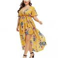 thumbnail image 1 of TIMIFIS Robe d'Été pour Femme à Manches Courtes, Florale, Asymétrique, Col en V, Fluide, pour Cocktail et Fête, Style Skate, 1 of 5