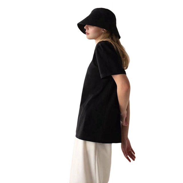 T-shirts à Manches Courtes Surdimensionnés pour Femmes, Col Ras du Cou, Coupe Ample, T-Shirt d'Entraînement, Hauts Décontractés d'Été, Coton, Noir, M