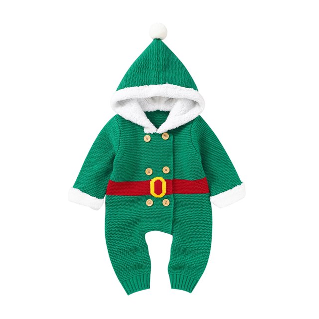 Honganda Infant Christmas Hooded Romper with Double-Breasted, Fur Ball