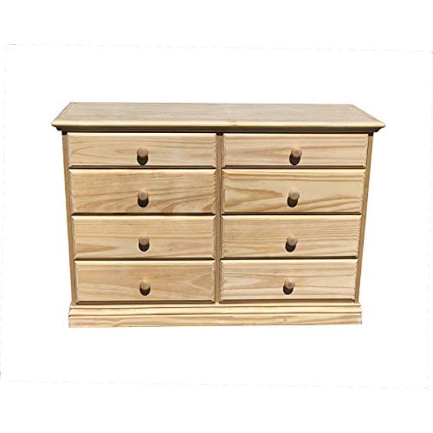 Wooden Dresser 8 Drawers Solid Pine Unfinished Wide Chest of Drawers Fully Assembled