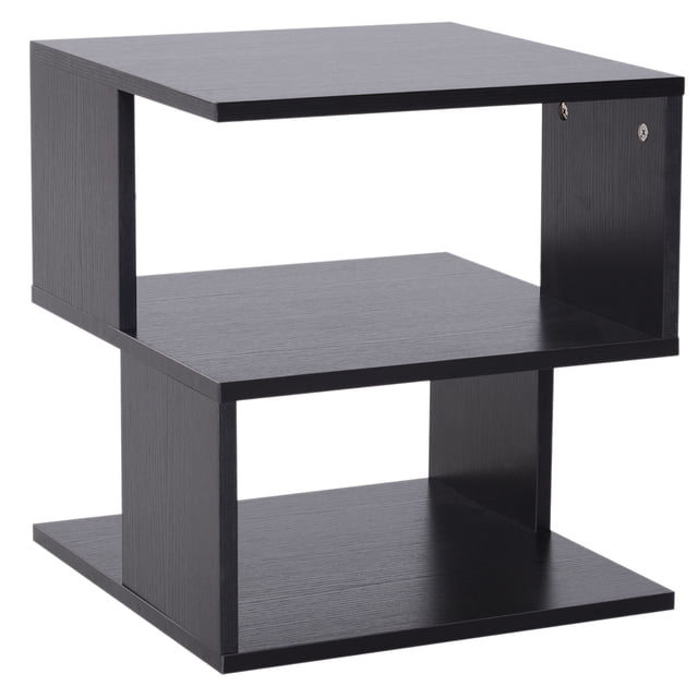 HOMCOM Table d'Appoint Carrée à 3 Niveaux en Bois pour Café, Étagère de Rangement, Bout de Canapé, en Noir, avec un design en cube en Forme de S et Trois Niveaux Ouverts pour le Rangement. Fabriquée en Panneau de Particules Robuste, Conception Compacte et Légère. Dimensions : 15,75 Pouces de Longueur, 15,75 Pouces de Largeur et 17 Pouces de Hauteur. Convient comme Table Basse, Table d'Appoint Ou Table Décorative de Présentation.