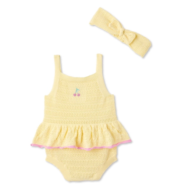 Ensemble 2 pièces avec barboteuse et serre-tête George pour bébés filles