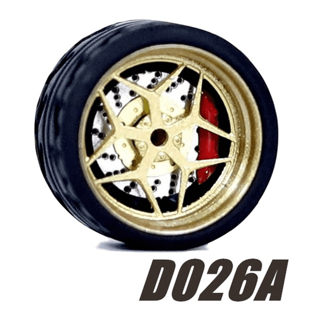Carlomo Roues 1/64 pour Modèle de Voiture D-Class 2 Ensemble de Détail en Alliage Pièces de Réparation avec Pneus en Caoutchouc Disques de Frein Passe-Temps Adultes D026A