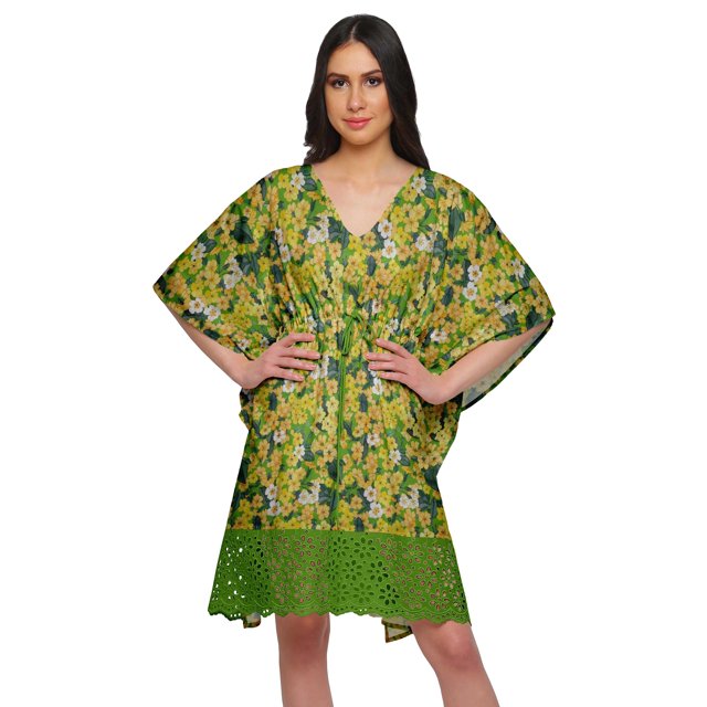 Moomaya Robe Courte de Caftan de Plage, Robe de Couverture Imprimée, Kaftan pour Femmes, Tenue de Plage, Couverture
