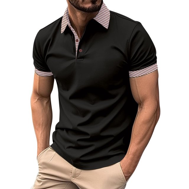 Men's Four Seasons Leisure Fashion Design Lapel Button Short Sleeve