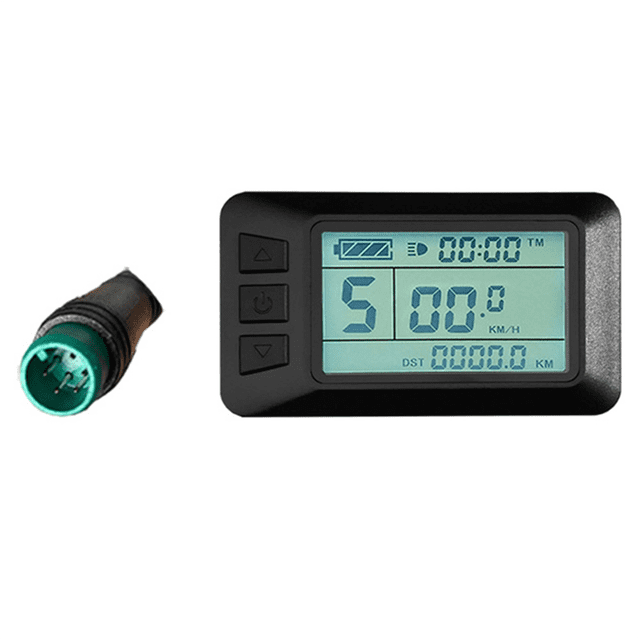 Electric Bicycle Display KT LCD7U KT-LCD7U LCD Display Computer with USB Interface Waterproof Connector. A black LCD screen with backlight for clear visibility, showing speed, distance, and battery status. Made of durable ABS plastic, it includes a waterproof connector and intuitive button controls for easy operation. Suitable for electric bikes, often referred to as an electric bike meter or bike LCD display.