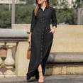 thumbnail image 1 of Babysbule Liquidation Robes pour Femmes Mode Dames Col Rabattu Ample et Confortable Manches Longues Longue Robe Maxi Jupe, 1 of 8