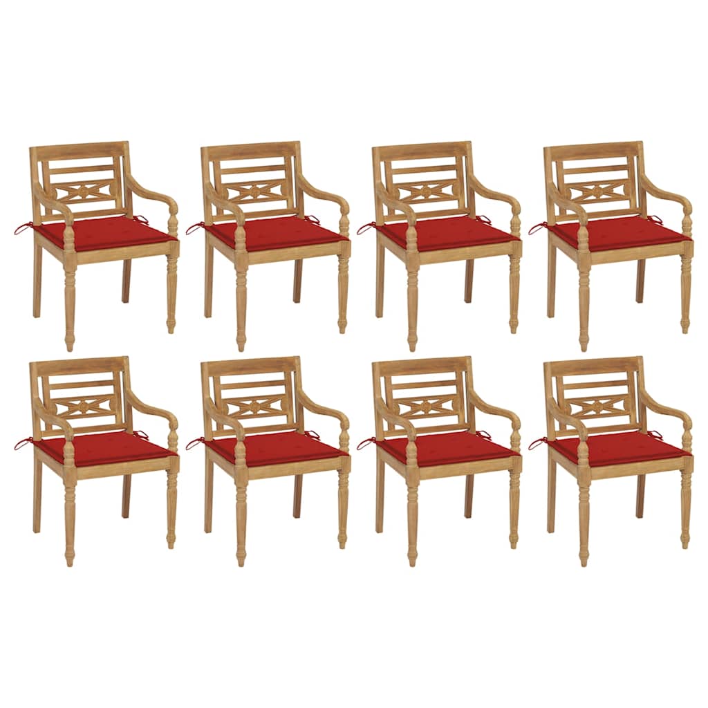 vidaXL Batavia Chairs with Cushions 8 pcs Solid Teak Wood