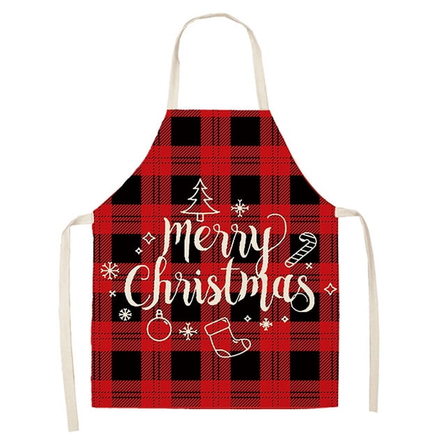 WIFKLSIIPG Tabliers de Cuisine de Noël pour la Cuisson, Tabliers à Carreaux Noirs et Rouges, Tablier de Cuisson à Carreaux Buffalo Ajustable, Tablier de Grillade de Noël avec Flocon de Neige...