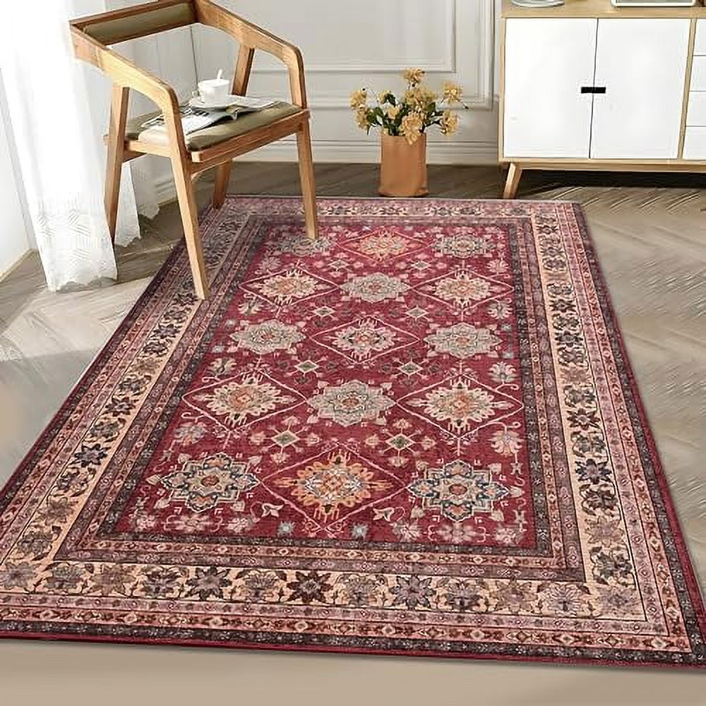JV Home Tapis Napoli Rouge 5 Pieds3"x7'3 Pouces Tapis Lavable Antidérapant