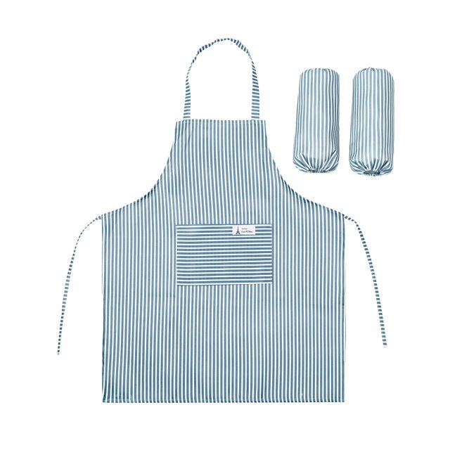 Waterproof Fabric Striped Anti-Fouling Apron Sleeves Housework Restaurant Home Cleaning Two-Piece Kitchen(Blue)