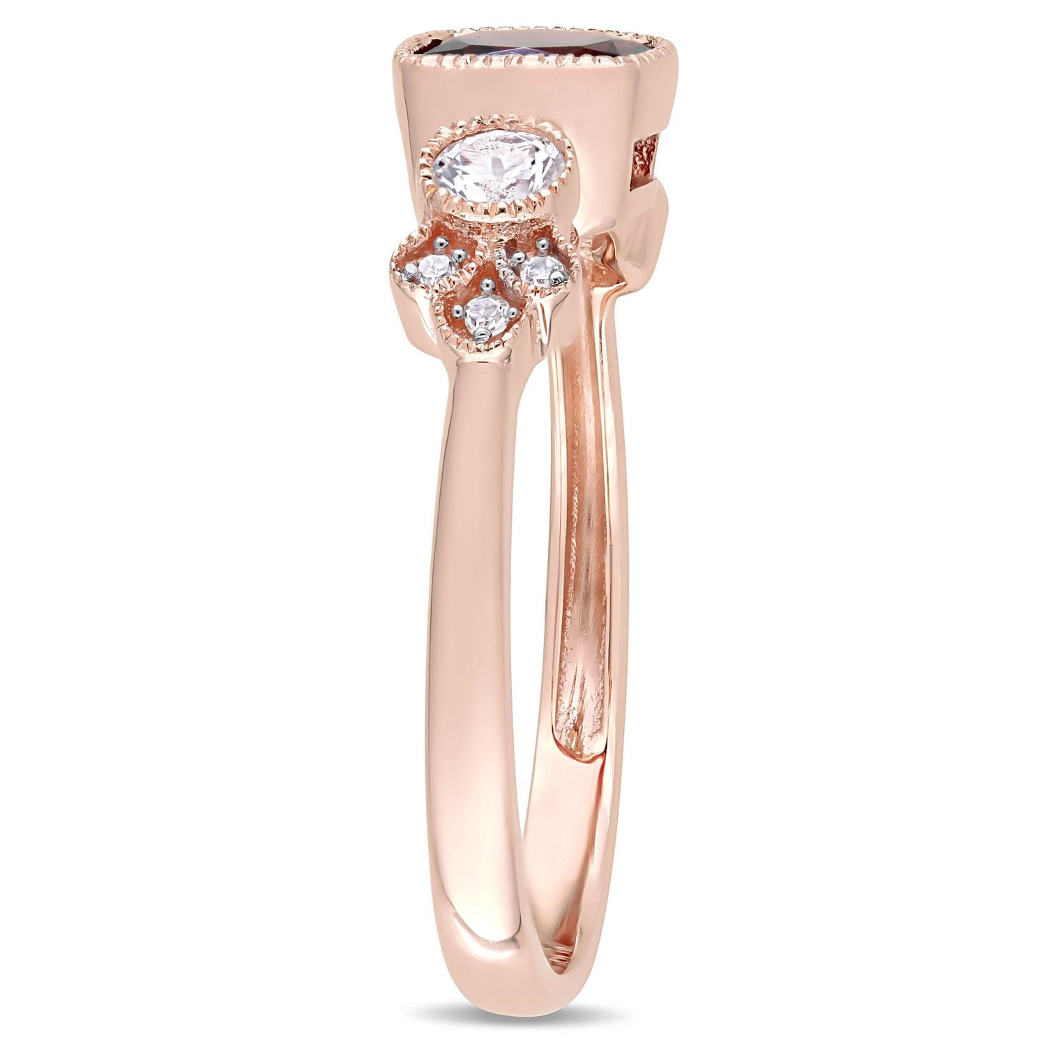 Tangelo 1-1/2 Carat T.G.W. Garnet, White Sapphire and Diamond-Accent 10 K Rose Gold Three-Stone Ring