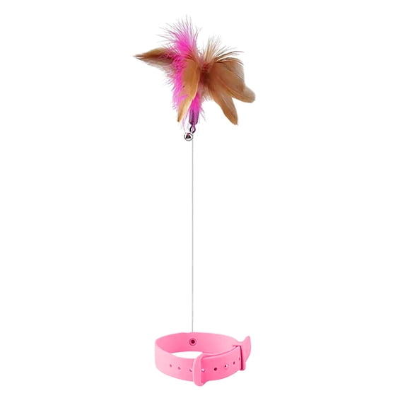 Automatic Cat Teaser Interactive Cat Toy with Cat Feather Collar and Self Play Cat Wand, Cat Hunting Toy with 7 Natural Feathers, Adjustable Size, Catnip Sound, Pink Blue, Pink
