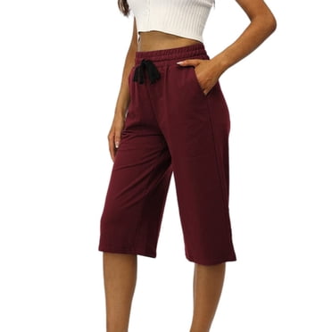 Jsaierl Womens Plus Size Capris Pants Summer High Waist Pant with Pockets Relaxed Fit Casual Trousers Lightweight Beach Pants