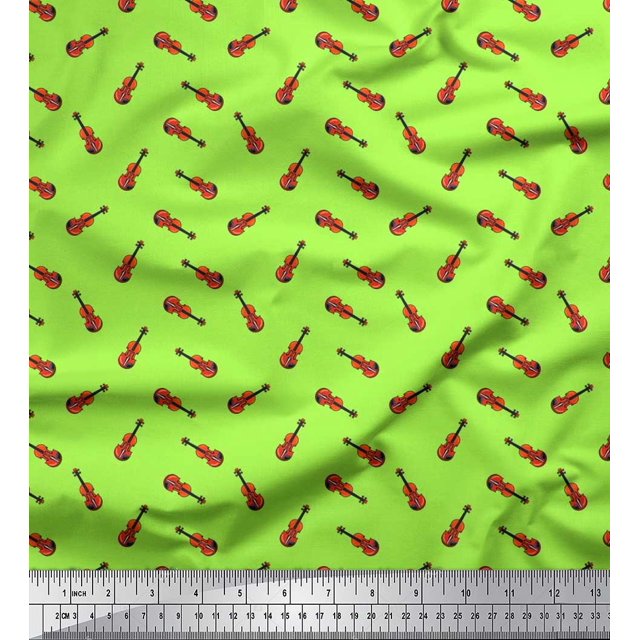 Soimoi Rayon Fabric Guitar Musical Instrument Printed Fabric 1 Yard 42 Inch Wide