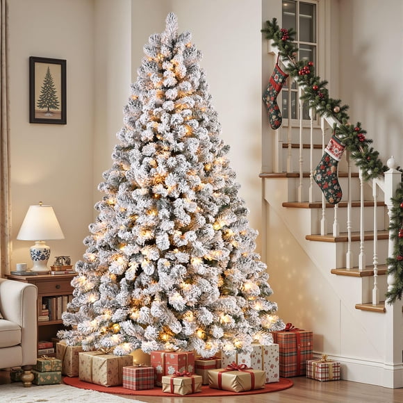 Arbre de Noël Pré-Illuminé, Arbre de Noël Artificiel Articulé avec 350 Lumières DEL, 10 Modes d'Éclairage