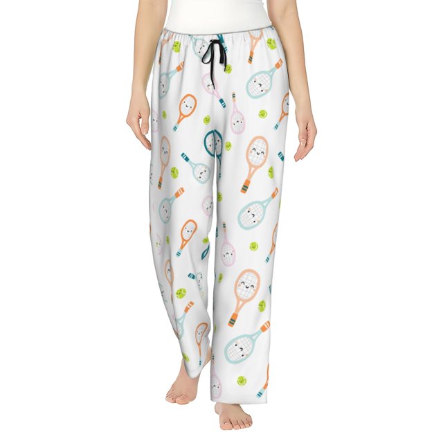Xecao Cute Tennis Rackets for Women's Pajama Pants with Drawstring Waist and Side Pockets Lightweight Lounge Sleep Pants-Large