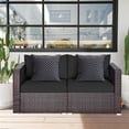 thumbnail image 4 of Patiojoy 2-Piece Patio Wicker Corner Sofa Set Rattan Loveseat with Removable Cushions Black, 4 of 7