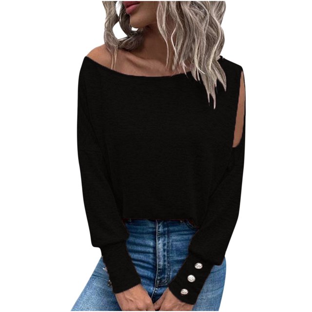 Hauts d'Été pour Femmes Automne Hiver Col Rond Tempérament Décontracté Manches Raglan T-shirt Décontracté Ample Haut Blouses en Liquidation