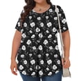 thumbnail image 4 of DDAPJ pyju Hauts Boho pour Femmes Grande Taille T-Shirts Graphiques Floraux Col Rond Manches Courtes Blouse d'Été Décontractée Tunique Coupe Ample Chemise Cache-Ventre Soldes d'Aujourd'hui Noir XXXXXL, 4 of 9