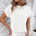 thumbnail image 2 of AherBiu Hauts d'Été pour Femmes à Manches Courtes, Rayés, Côtelés, Col Ras du Cou, Chemises Décontractées Amples, Blouse, 2 of 6