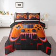 thumbnail image 1 of Orange Gaming Kids Queen Comforter Set - Gamer Comforter Boys Queen Size Bedding Set, Neon Lights Abstract Geometry Design Gamer Room Decor, 1 of 5