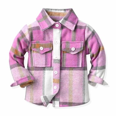 Weiqiqre Girls' Fashion Hoodies & Sweatshirts, Toddler Flannel Shirt Jacket Plaid Long Sleeve Lapel Shacket Kids Boys Girls Coats Fall Tops