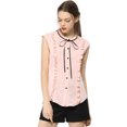 thumbnail image 3 of Unique Bargains Femmes Cravate Cou Cap Manches Bouton Bas Chemise d'Été à Volants, 3 of 7